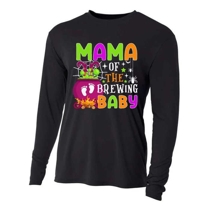 Mama Of Brewing Baby Halloween Theme Baby Shower Spooky Cooling Performance Long Sleeve Crew