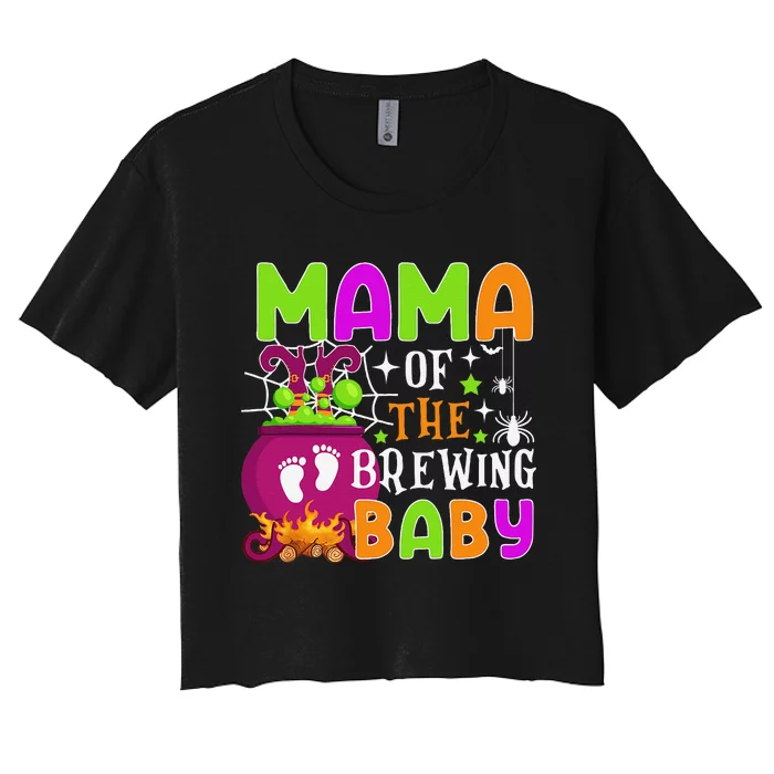 Mama Of Brewing Baby Halloween Theme Baby Shower Spooky Women's Crop Top Tee