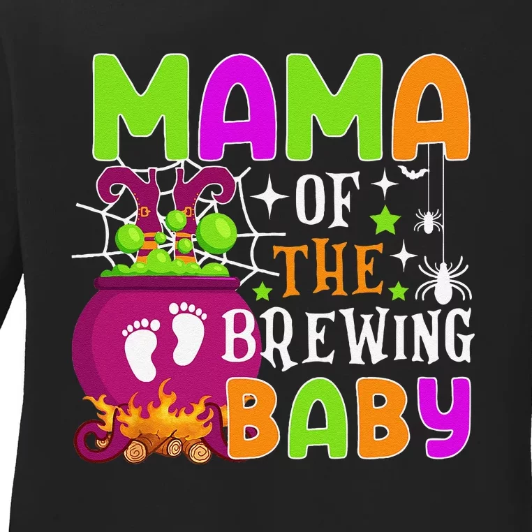 Mama Of Brewing Baby Halloween Theme Baby Shower Spooky Ladies Long Sleeve Shirt