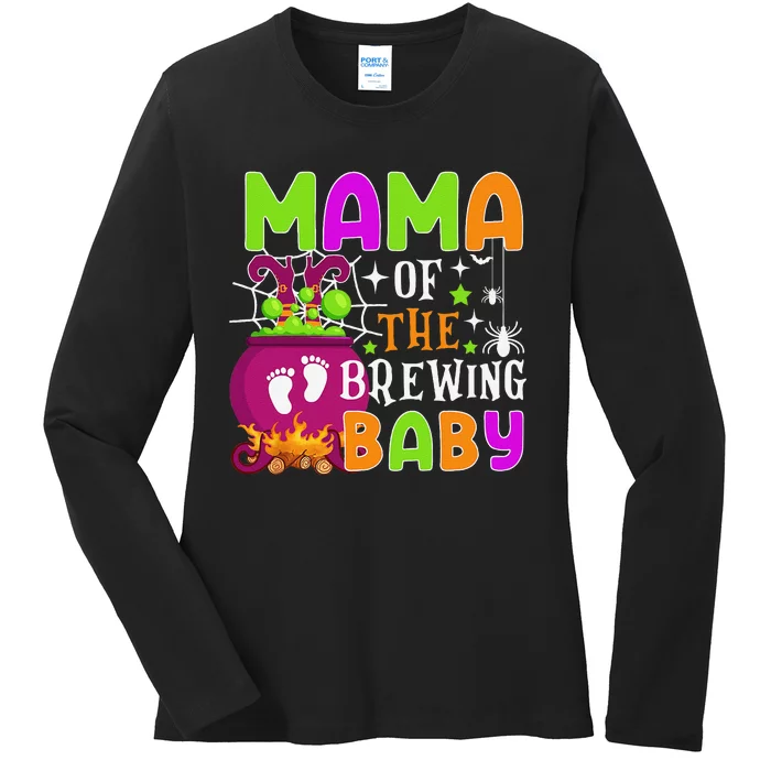 Mama Of Brewing Baby Halloween Theme Baby Shower Spooky Ladies Long Sleeve Shirt