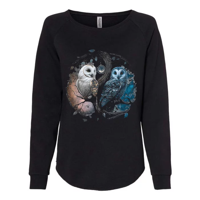 Moon Owl Birds Aesthetic Cottage Halloween Yin Yang Womens California Wash Sweatshirt