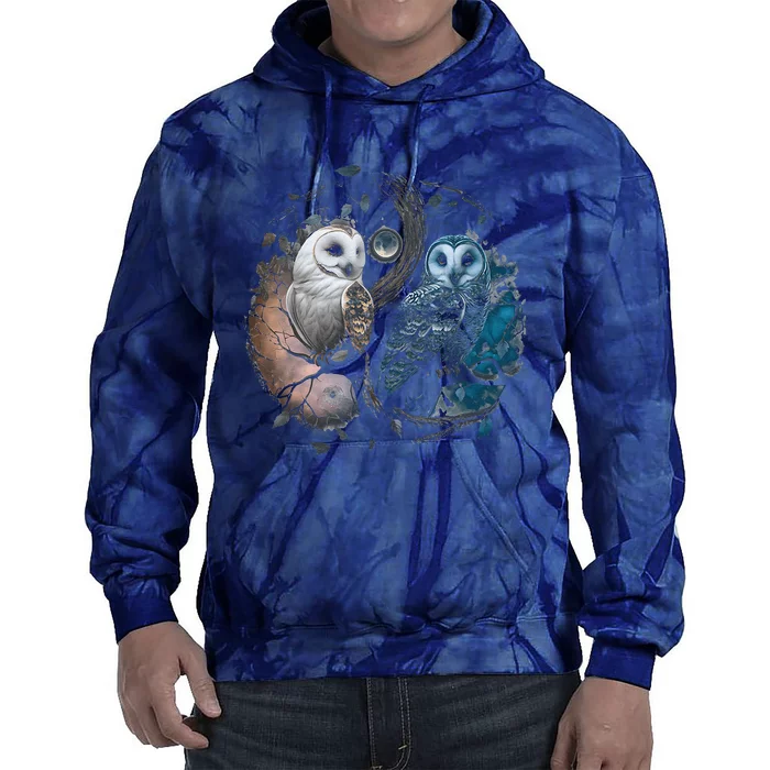 Moon Owl Birds Aesthetic Cottage Halloween Yin Yang Tie Dye Hoodie