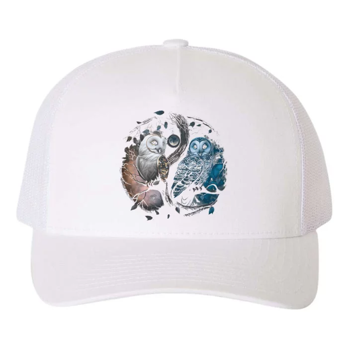 Moon Owl Birds Aesthetic Cottage Halloween Yin Yang Yupoong Adult 5-Panel Trucker Hat