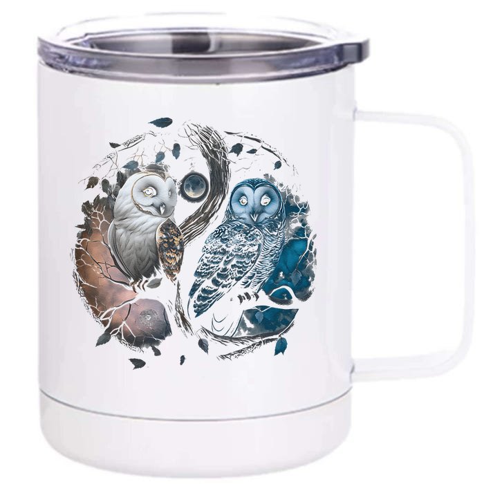 Moon Owl Birds Aesthetic Cottage Halloween Yin Yang Front & Back 12oz Stainless Steel Tumbler Cup