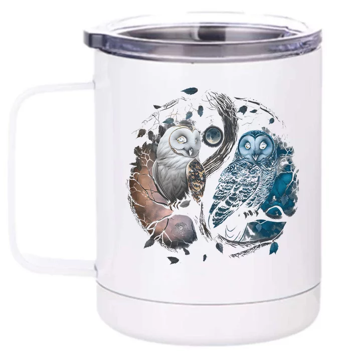 Moon Owl Birds Aesthetic Cottage Halloween Yin Yang Front & Back 12oz Stainless Steel Tumbler Cup