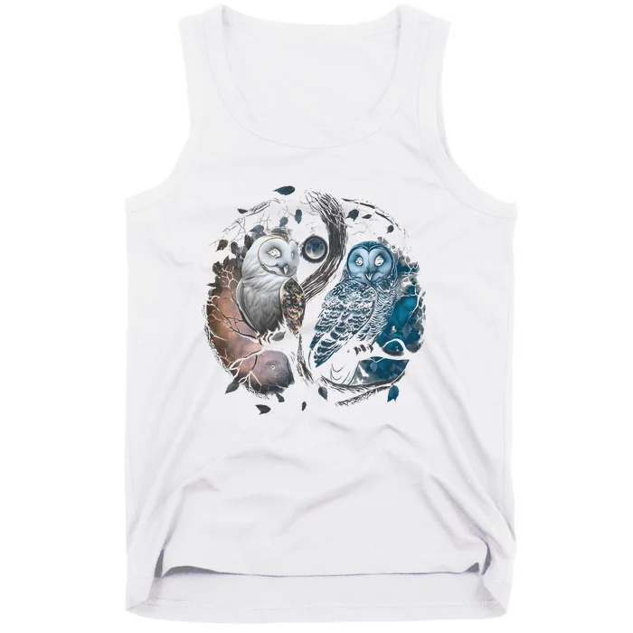 Moon Owl Birds Aesthetic Cottage Halloween Yin Yang Tank Top