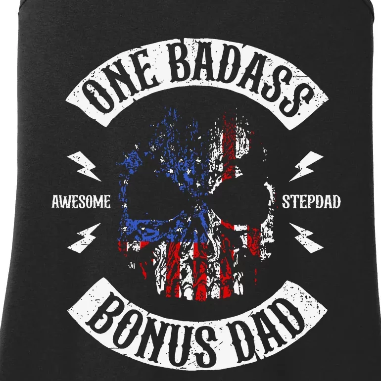 Mens One Badass Bonus Step Dad Funny Ladies Essential Tank