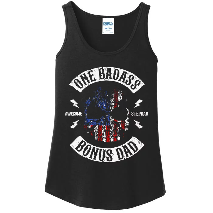 Mens One Badass Bonus Step Dad Funny Ladies Essential Tank