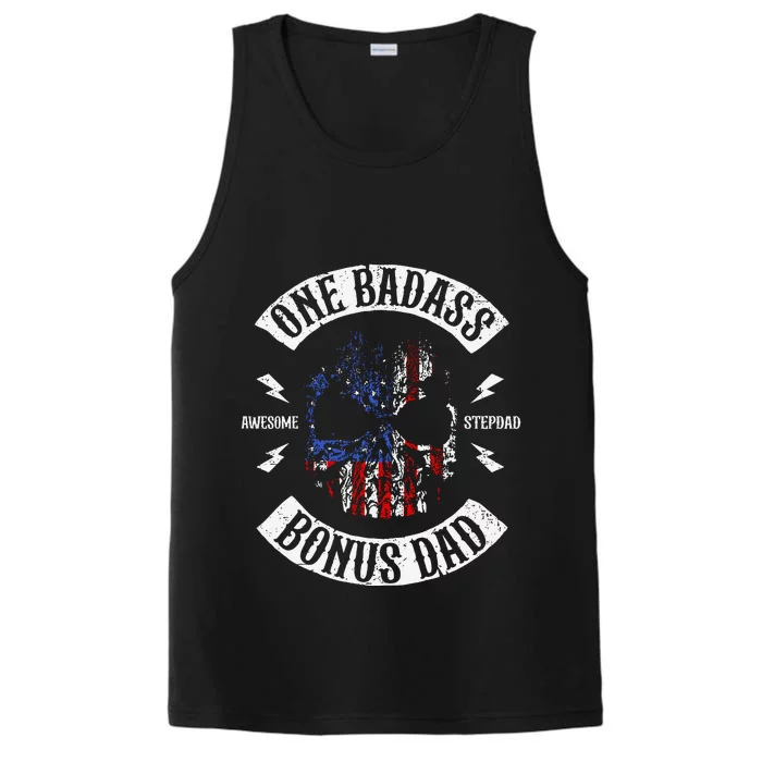 Mens One Badass Bonus Step Dad Funny Performance Tank