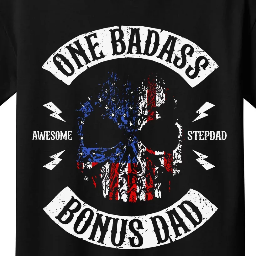 Mens One Badass Bonus Step Dad Funny Kids T-Shirt