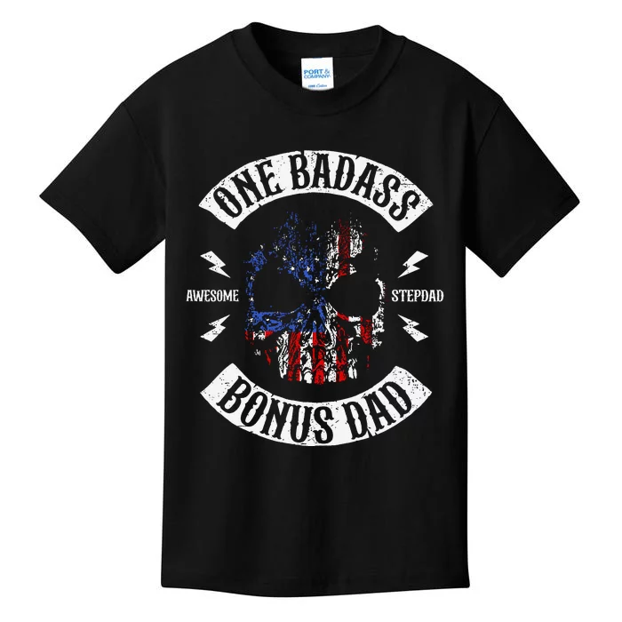 Mens One Badass Bonus Step Dad Funny Kids T-Shirt