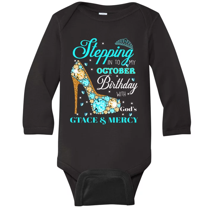 My October Birthday With God's Grace And Mercy Baby Long Sleeve Bodysuit