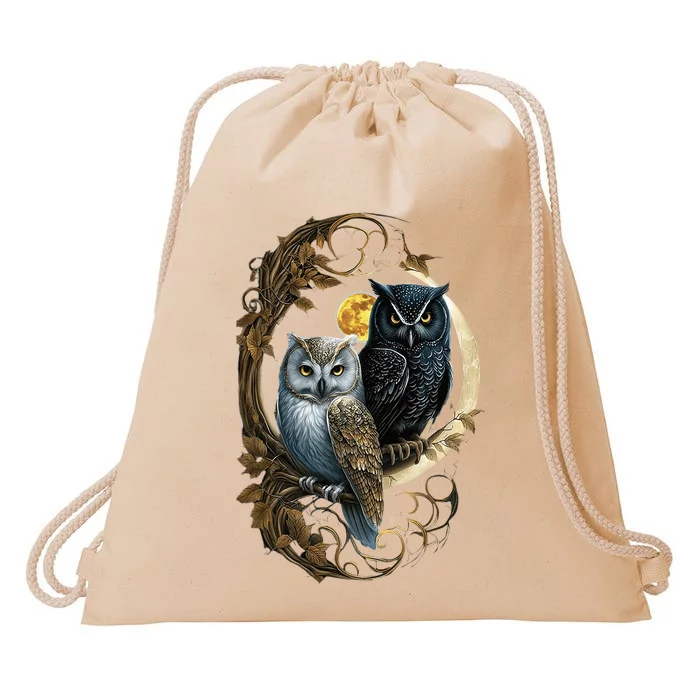 Moon Owl Birds Owl Gifts Drawstring Bag