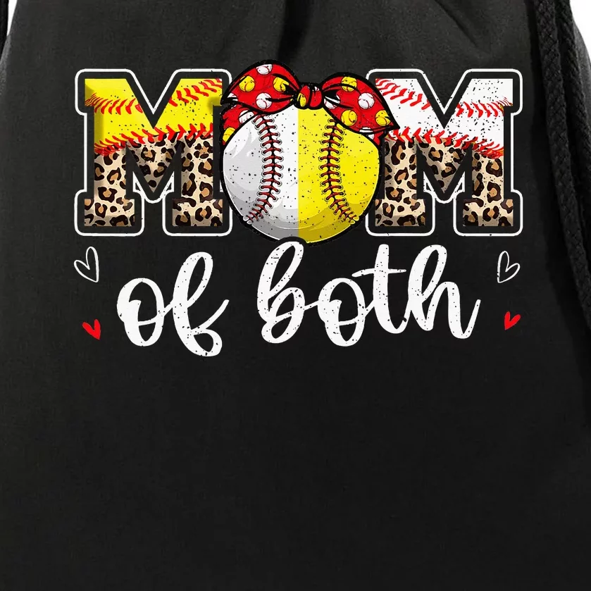 Mom Of Both Leopard Game Day Baseball Softball Drawstring Bag