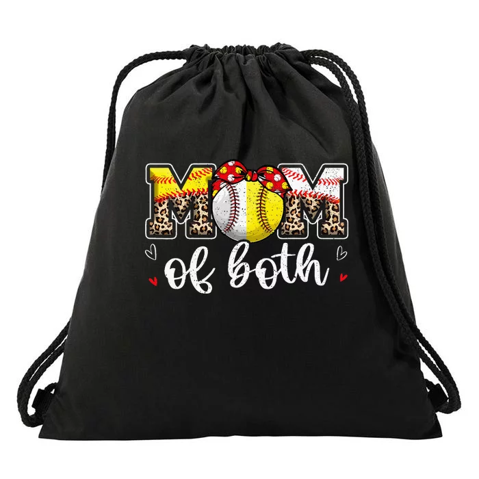 Mom Of Both Leopard Game Day Baseball Softball Drawstring Bag