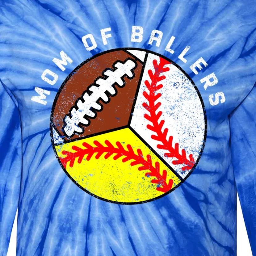 Mom Of Ballers Funny Baseball Softball Football Mom Gift Tie-Dye Long Sleeve Shirt