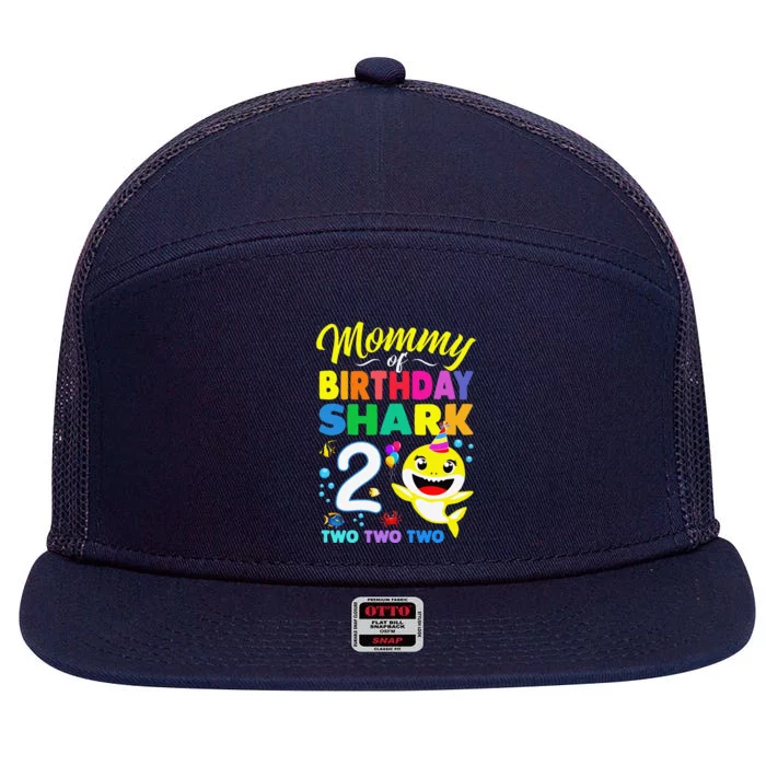 Mommy Of Birthday Shark 2nd Matching Oufit Party For Family 7 Panel Mesh Trucker Snapback Hat