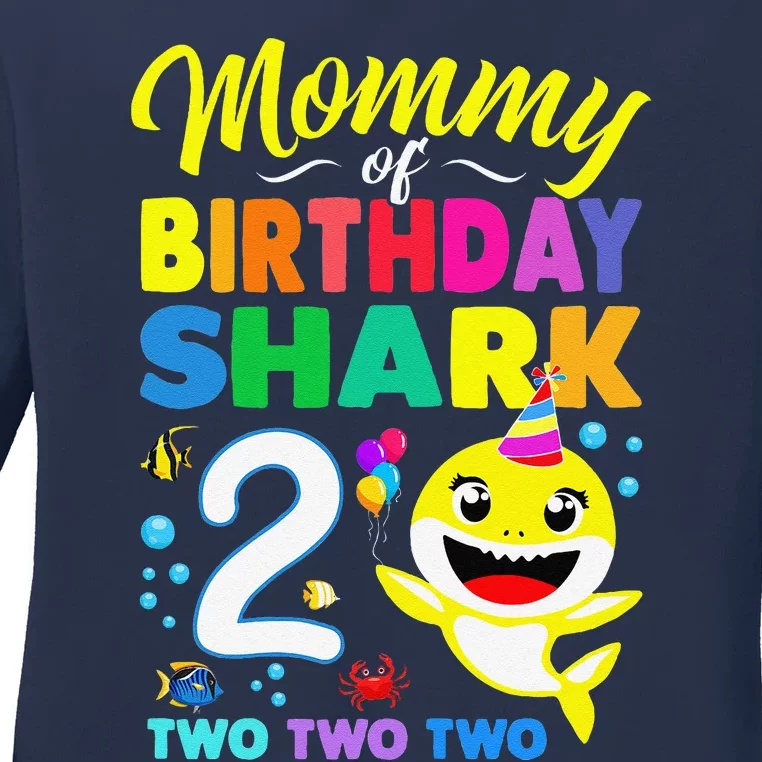 Mommy Of Birthday Shark 2nd Matching Oufit Party For Family Ladies Long Sleeve Shirt