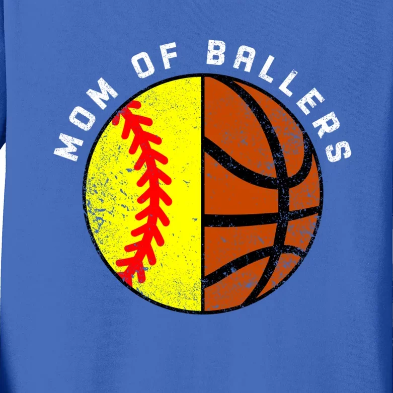 Mom Of Ballers Funny Softball Basketball Mom Gift Kids Long Sleeve Shirt