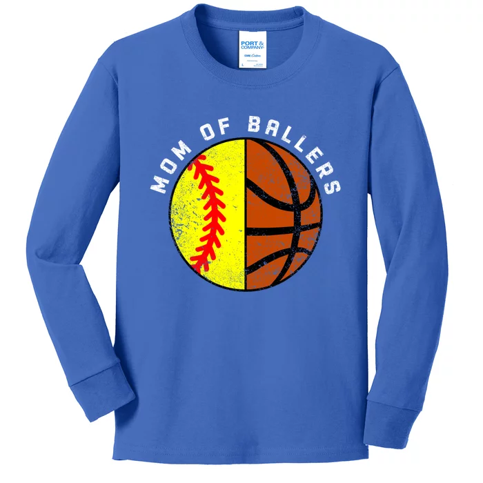 Mom Of Ballers Funny Softball Basketball Mom Gift Kids Long Sleeve Shirt