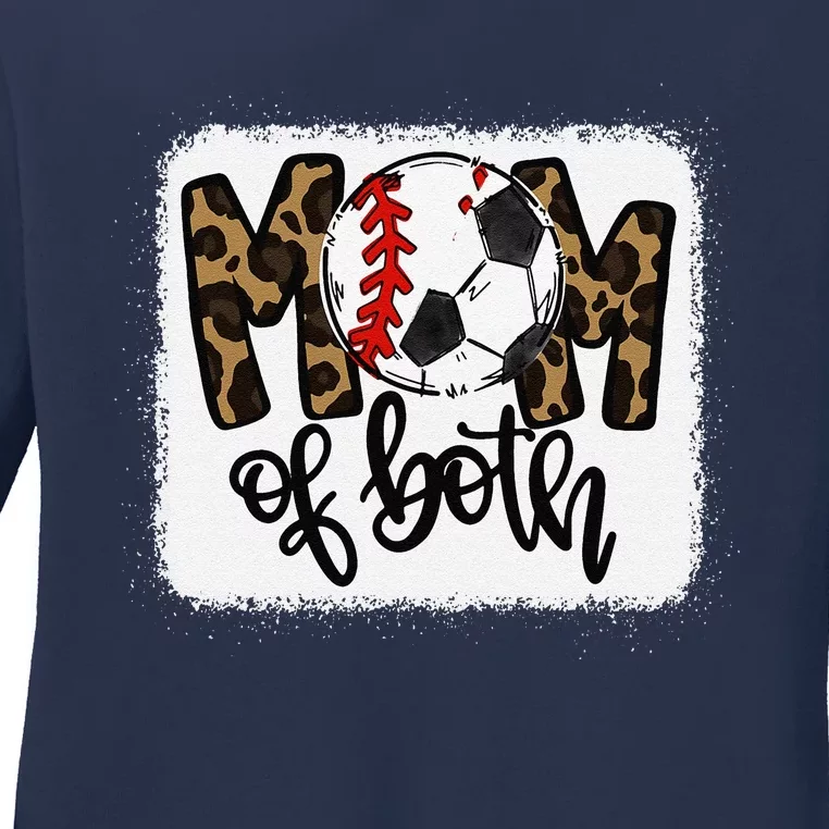 Mom Of Both Leopard Baseball Soccer Ladies Long Sleeve Shirt