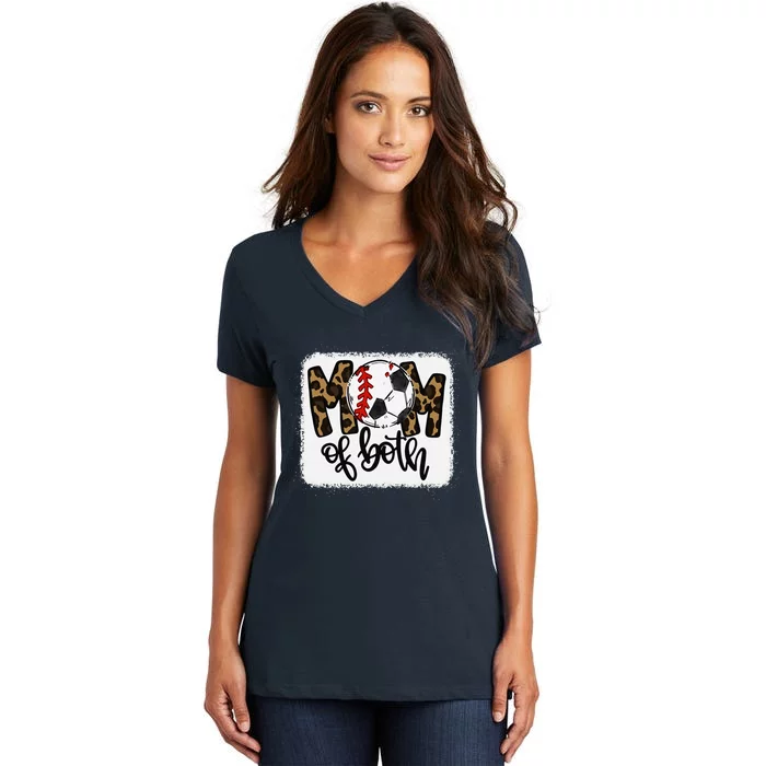 Mom Of Both Leopard Baseball Soccer Women's V-Neck T-Shirt