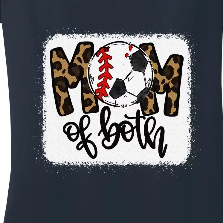 Mom Of Both Leopard Baseball Soccer Women's V-Neck T-Shirt