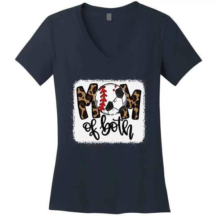 Mom Of Both Leopard Baseball Soccer Women's V-Neck T-Shirt