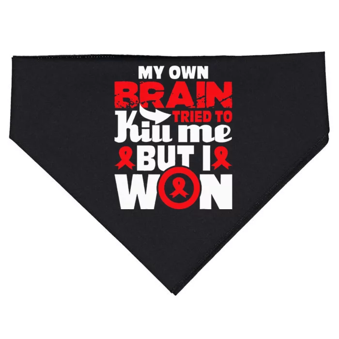 My Own Brain Tried To Kill Me  Stroke Survivor Red Ribbon USA-Made Doggie Bandana