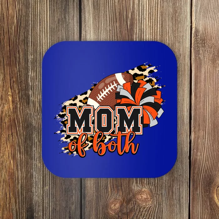 Mom Of Both Football Cheer Orange Black Pom Leopard Great Gift Coaster