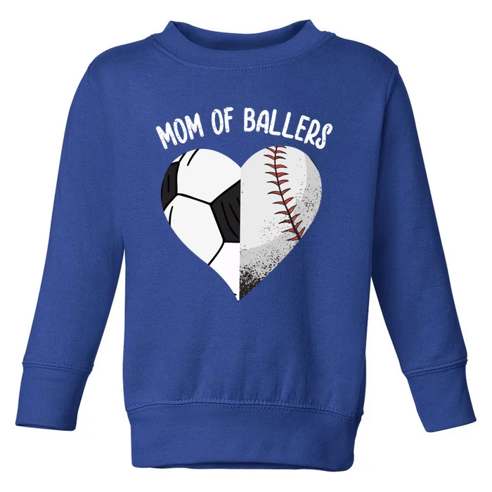 Mom Of Ballers Soccer Baseball Mama Heart Funny Gift Toddler Sweatshirt