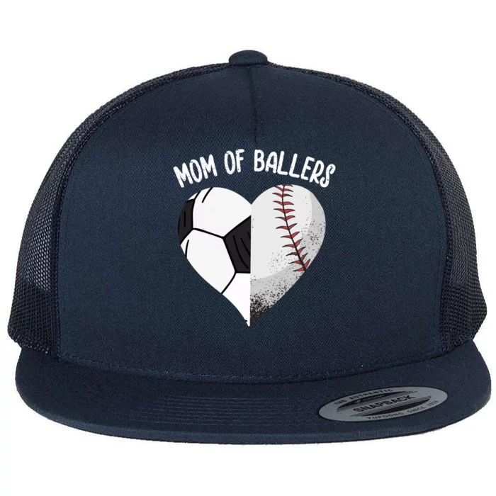 Mom Of Ballers Soccer Baseball Mama Heart Funny Gift Flat Bill Trucker Hat