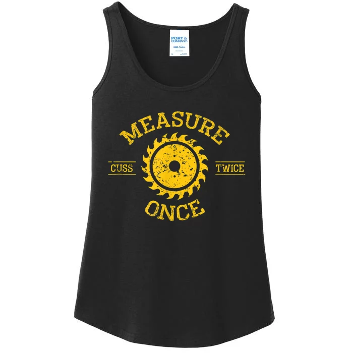 Measure Once Cuss Twice Funny Graphic Ladies Essential Tank