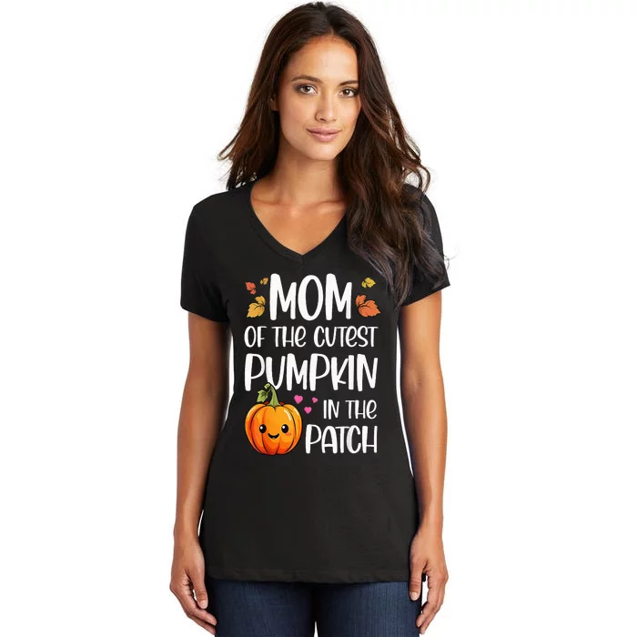 Mom Of Cutest Pumpkin In The Patch Halloween Thanksgiving Women's V-Neck T-Shirt