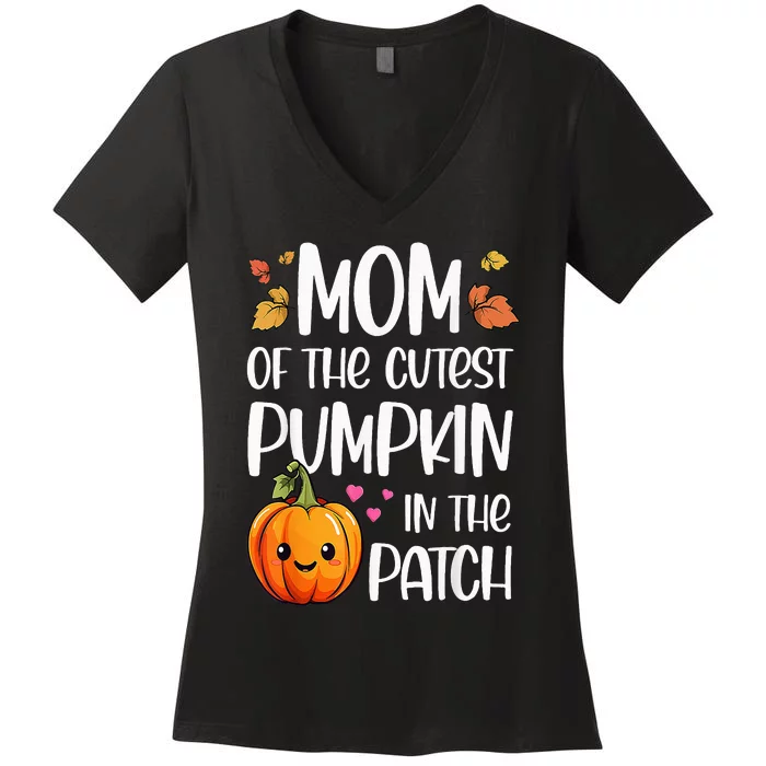 Mom Of Cutest Pumpkin In The Patch Halloween Thanksgiving Women's V-Neck T-Shirt