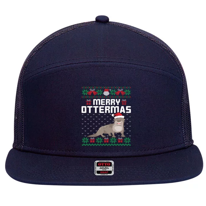 Merry Ottermas Christmas Merry Xmas Holiday Funny Gift 7 Panel Mesh Trucker Snapback Hat