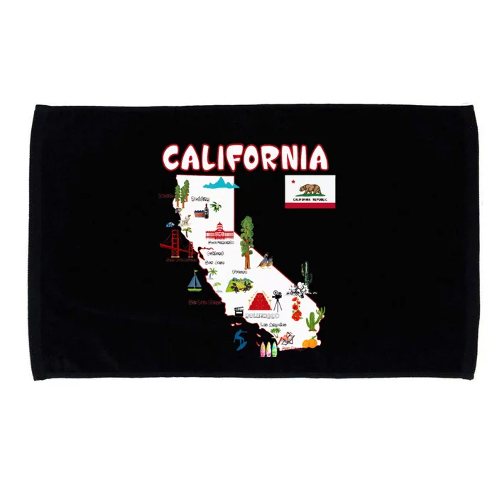 Map Of California Landmarks Major Cities Flag Microfiber Hand Towel