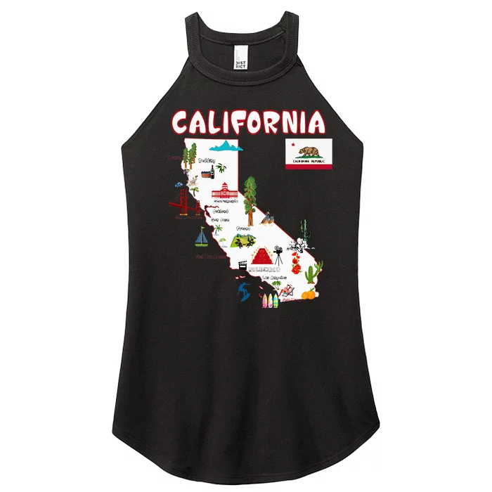 Map Of California Landmarks Major Cities Flag Women’s Perfect Tri Rocker Tank