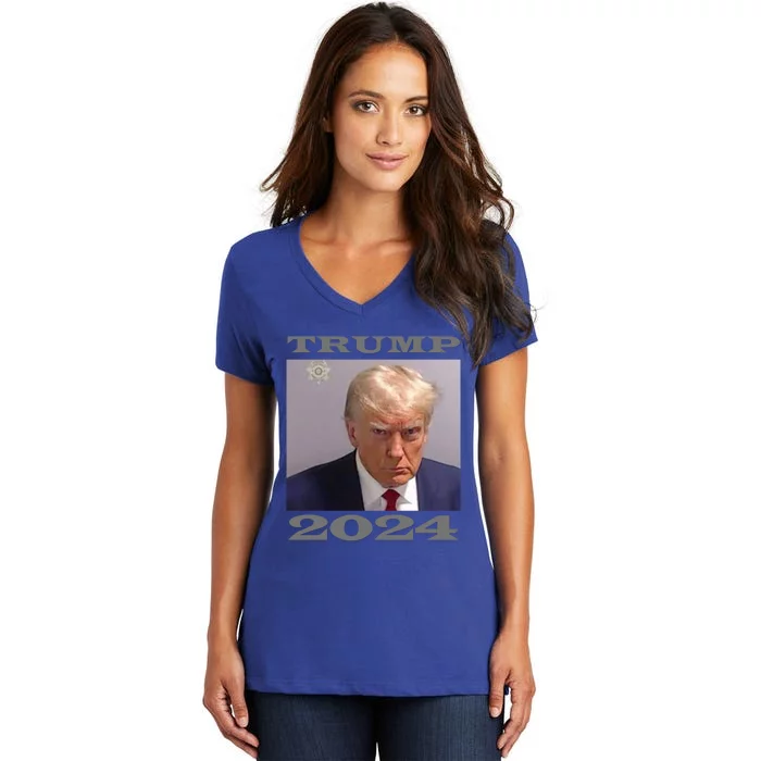 Mugshot Of Donald Trump Trump 2024 Funny Gift Women's V-Neck T-Shirt