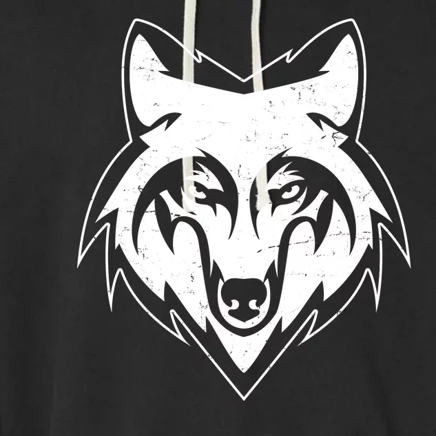 Modern Wolf Face Symbol Garment-Dyed Fleece Hoodie