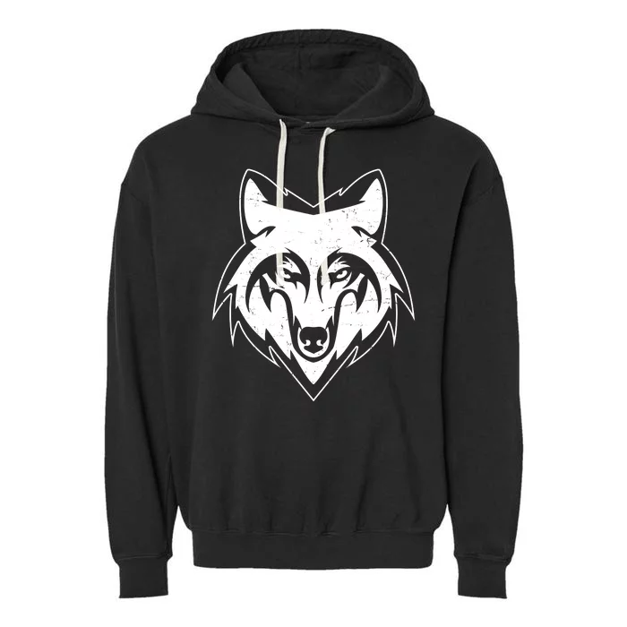 Modern Wolf Face Symbol Garment-Dyed Fleece Hoodie