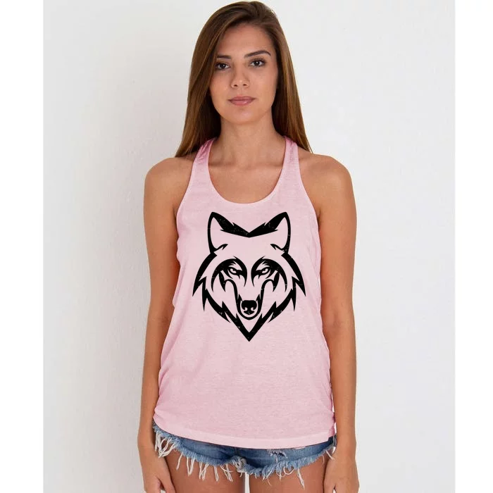 Modern Wolf Face Symbol Women's Knotted Racerback Tank