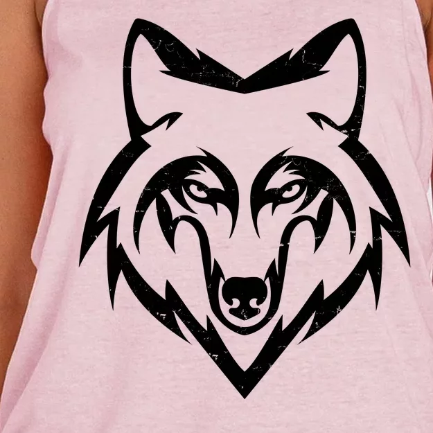 Modern Wolf Face Symbol Women's Knotted Racerback Tank