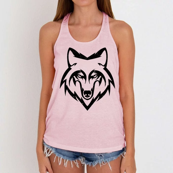 Modern Wolf Face Symbol Women's Knotted Racerback Tank