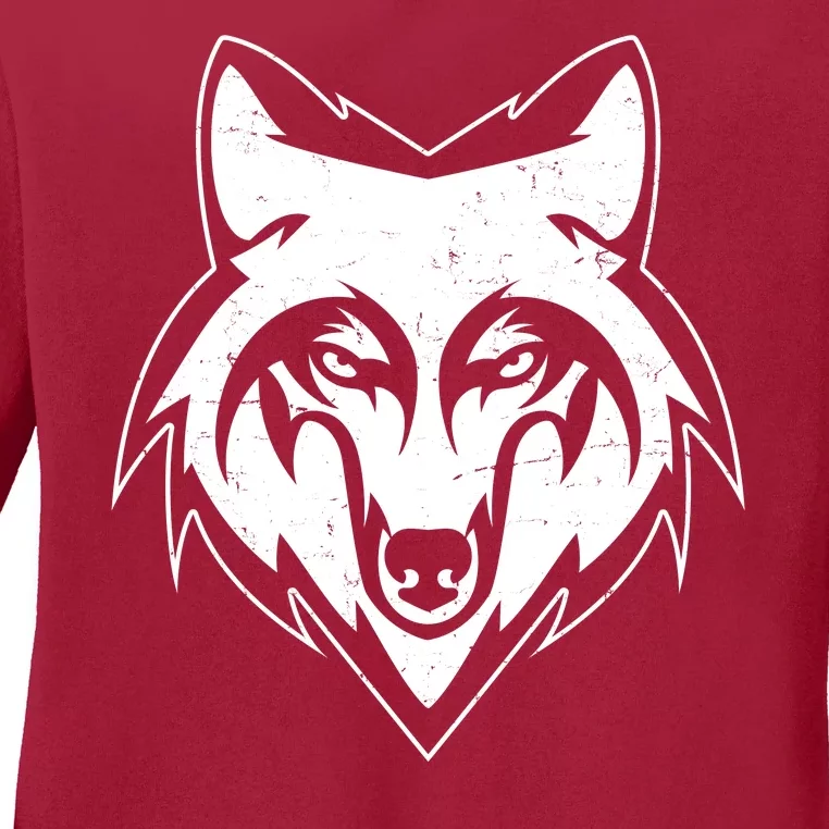 Modern Wolf Face Symbol Ladies Long Sleeve Shirt