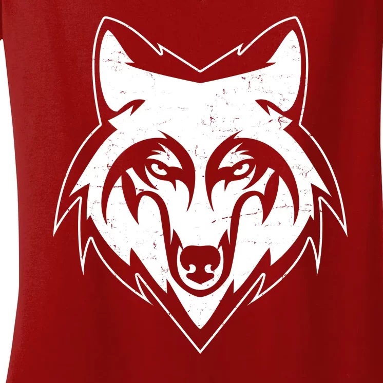 Modern Wolf Face Symbol Women's V-Neck T-Shirt