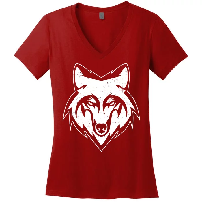 Modern Wolf Face Symbol Women's V-Neck T-Shirt