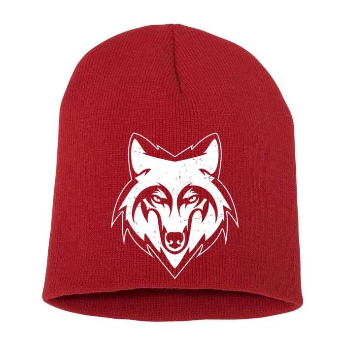 Modern Wolf Face Symbol Short Acrylic Beanie