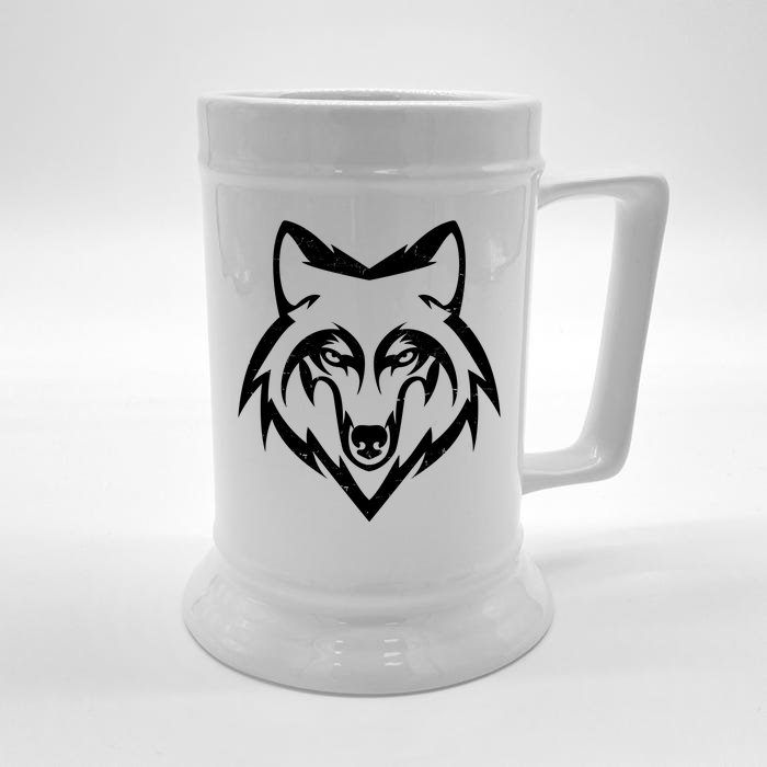 Modern Wolf Face Symbol Front & Back Beer Stein