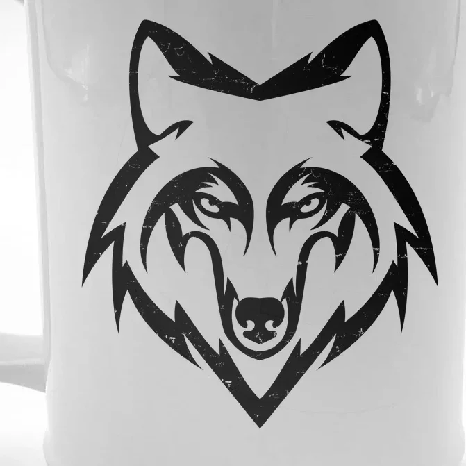 Modern Wolf Face Symbol Front & Back Beer Stein